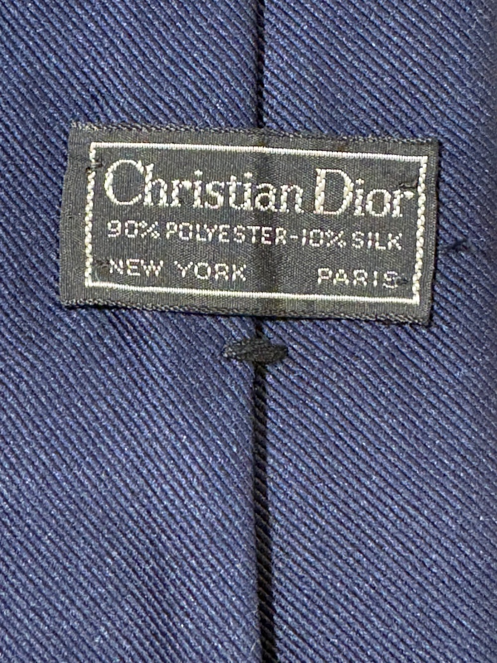 VTG Christian Dior Navy Blue Silk Blend Tie 3" Monogram Lining Embroidered Logo
